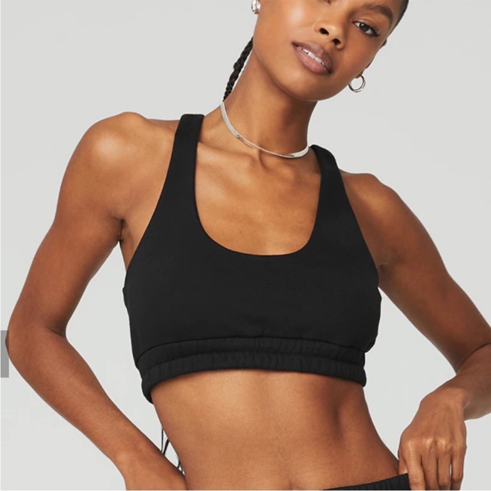 ALO Yoga Scoop Neck Sweatshirt Bra Black Small Loungewear